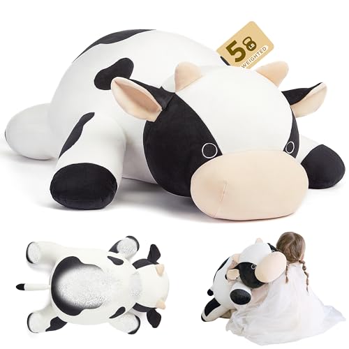 IKASA 5 lbs Weighted Stuffed Animal Cow Plush Toy,26 inches Giant Large Big Jumbo Soft Toys, Huge Size Cute Fluffy Heavy Fat Oversized Plushie,Gifts for Girls Boys