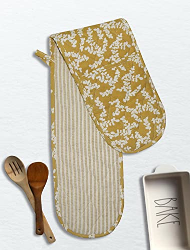 Tiny Break Double Oven Mitt - 7 X 35 Inch - Heat Resistant Oven Gloves To Protect Hands And Arms - Great Set For Cooking, Baking, And Handling Hot Pots And Pans - Daisy Leaf Yellow #TOP8