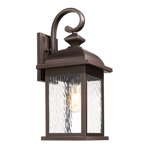 Image of FEMILA 21 inch Outdoor Wall Light Fixtures, Rust-Proof Waterproof Outdoor Wall Lamp, Ideal for Porch, Patio, Entryway, Garage, with Water Ripple Glass, 4FD54B2 ORB-WP