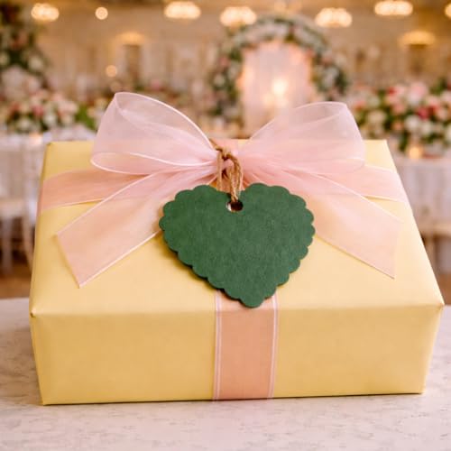 Image of CVANU (50-PCS) Decorative Heart Shape Color Paper Tags & Finish Cut Hole for Hanging with Jute Rope for Gift & DIY Crafts| Message Note| Labeling & Writable (2.16x2.36inch) Dark Green