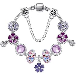 Pulsera Solidaria Agatha ATE Charm Pulsera Violeta Abalorios Vidrio de Flores Regalo para Mujeres JWB22