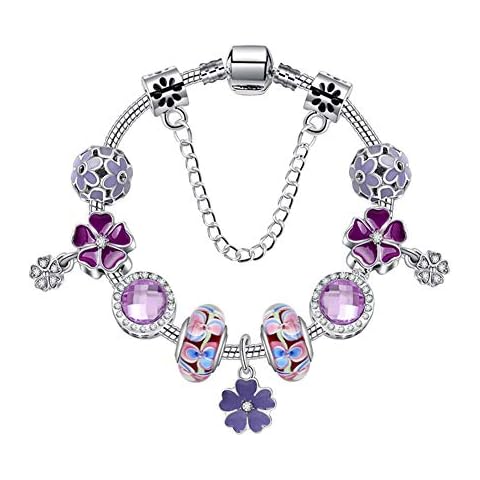 ATE Charm Pulsera Violeta Abalorios Vidrio de Flores Cover