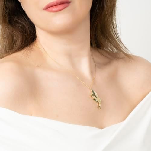 Kayra Mücevher Hüma Kuşu Kolye - 14 Ayar Altın, 925 Ayar Gümüş, Altın Kaplama (Yeşil Gümüş) - Görsel 3