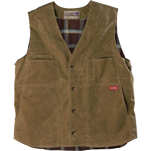 Stormy Kromer Waxed Button Vest with Flannel Lining, Men's Sleeveless Outerwear Vest