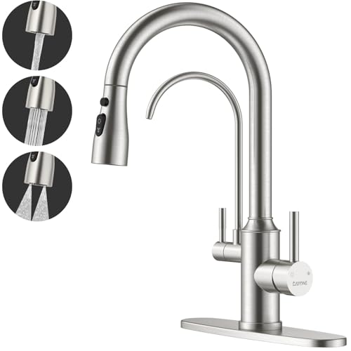 DAYONE Kitchen Faucet with Pull Down Spayer and Water Filter Brushed Nickel, 3 in 1 Sink Faucet with Drinking Water, 3-Way Drinking Purfied Tap, Cold and Hot Mixer, (Without System) by DAYONE - Used condition - CA$70.50