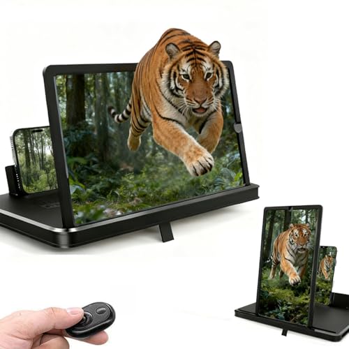 Pop Meow - 2026 New 14'' Phone Screen Magnifier - Blue Light Eye Protection Pull-Out Design with Remote Control, Dual Horizontal/Vertical Use (Black)
