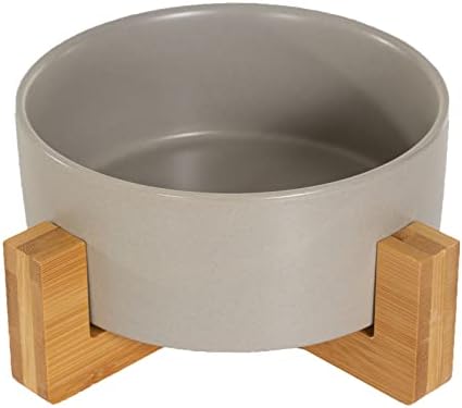 Grey Ceramic Dog Cat Bowl Dish with Stand for Food and Water Feeder,Non Spill Modern Cute Heavy Weighted Pet Bowl for Medium Size Dogs 25.3Oz