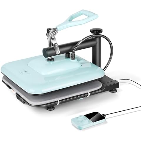 HTVRONT Heat Press Machine for T Shirts - 15x15 Swing Away Shirt Press Machine - Professional Heat Press for Sublimation, Vinyl, Heat Transfer Projects, Heats Up Fast & Distribute Heat Evenly (Blue) Cover