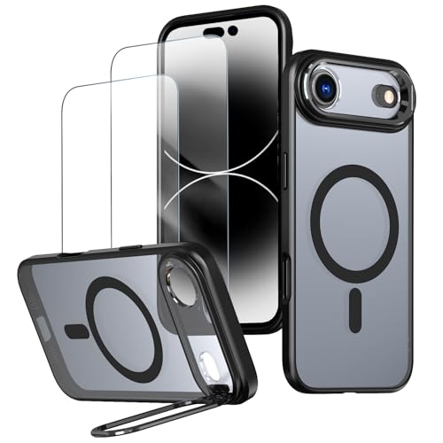 Capa magnética para iPhone Air (iPhone 17 Air) Capinha - Inclui 2 protetores de tela [Suporte para celular] [Compatível com carregamento sem fio] Case Skin-touch para iPhone Air - Preto