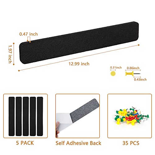 Felt Pin Board Bar Strips Self-Adhesive Bulletin Board Strip For Wall With 35 Push Pins Memo Notice Boards As Classroom Office Decor, 5 Pack #TOP3
