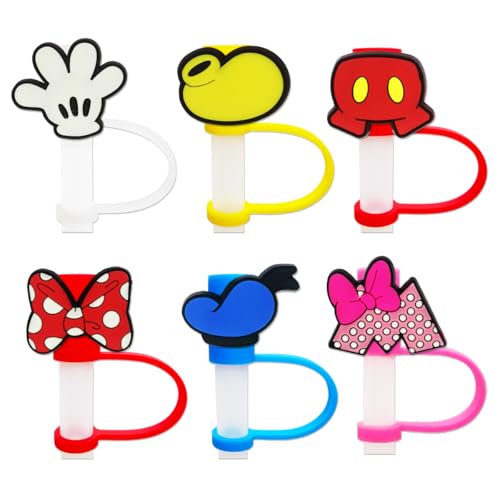 6Pcs Cute Mouse Straw Covers Cap Toppers for Stanley Cup 40Oz Tumbler with Handle, 10mm 0.4in Dust-Proof Reusable Straw Tips Lids
