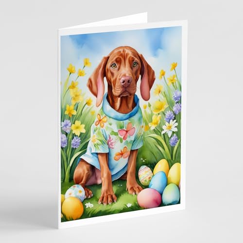 Caroline's Treasures DAC5196GCA7P Vizsla Easter Egg Hunt Greeting Cards Pack of 8 Blank Cards with Envelopes Whimsical A7 Size 5x7 Blank Note Cards