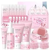 Sakura Sakura Gesichtspflege Set,27pcs Haut Tägliche Pflege Geschenkset für Frauen,Reiniger,Gesichtsserum,Augencreme,Lippenmaske,Gesichtsmaske,Sakura Skin Care Set Teenager Girls Gifts