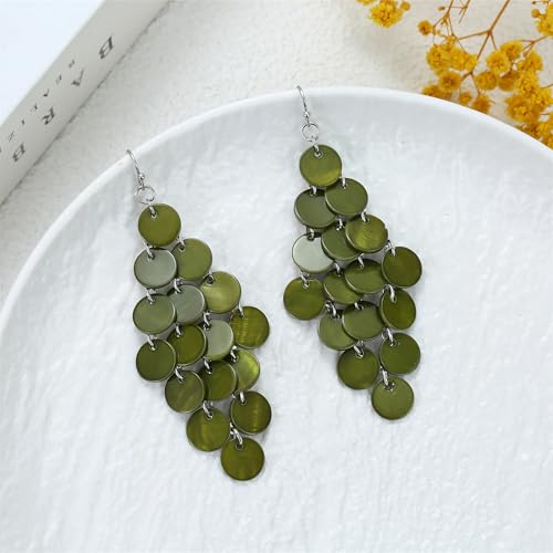 Layered Dangling Shell Disc Beads Earring Handmade Multi Colorful Orange Red Blue Drop Chandelier Earring for Women2