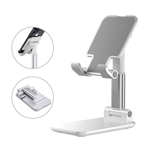 AgoKud Supporto Telefono/Tablet, Porta Cellulare da Tavolo Regolabile【Antiscivolo e Pieghevole】Fino a 11 Pollici’’ Supporto per Cellulare/iPhone 11/iPad 10.5/Altri Dispositivi -Bianco