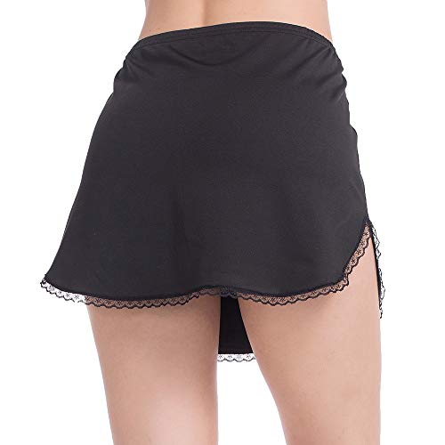 Mancyfit Half Slip For Women Underskirt Short Mini Skirt Slit Lace Trim Black Large #TOP4