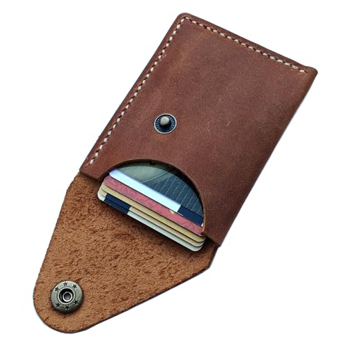 Handmade Slim Leather Business Card Holder, Minimalist Credit Card Wallet for Men and Women (Brown)
