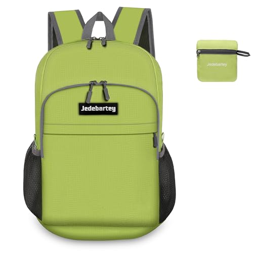 Jedebartey Rucksack, 22L Ultra Lightweight Backpack Foldable Hiking Daypack Small Travel Day Bag for Men Women Kids Outdoor Sports Camping Mountaineering Walking Cycling Climbing (Bright Green)