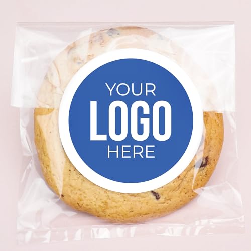 Big Dot of Happiness Custom Logo Stickers and Clear Cookie Bags, Cellophane Treat Bags 4.25x7 Inches, Personalized Corporate Branded Business Party Favor Gifts for Candy or Baked Goods - 25 Count