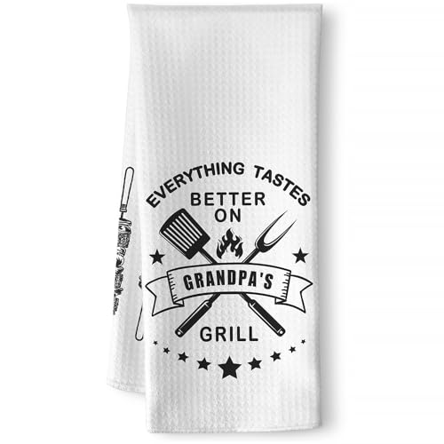 Grandpa Birthday Gifts - Grill Master Inspired Kitchen Towel with BBQ Theme Design, Decorative Hand Towel for Outdoor Cooking Enthusiasts, Presents for Grandfathers, Father's Day & Retirement Gifts