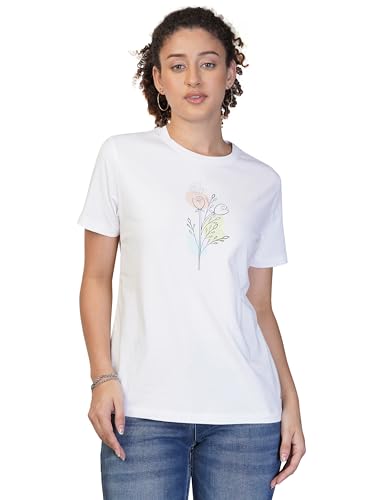 Image of ONE SKY Round Neck T Shirts for Women, Versatile Ladies Wear, Soft & Breathable Printed Tshirt, Relaxed Loose Fit Half Tshirt, Stylish & Durable Tops, Easy to Care Sustainable Summer Tshirt