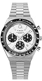 Timex メンズ Q 40mm 腕時計 - ステンレススチールブレスレット ホワイトダイヤル ステンレススチールケース, ステンレススチール