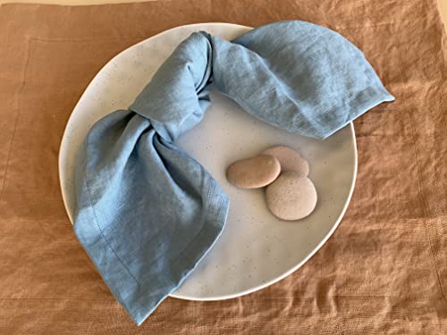 Eight Owls Stonewashed Linen Napkins - 20 Inch X 20 Inch – Set Of 4-100% Pure Linen Cloth - Mitered Corners - Coast, Blue Bay #TOP6