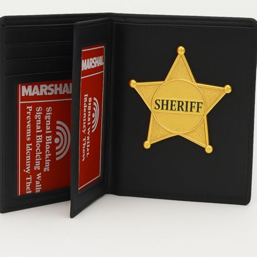 MARSHAL Genuine Leather RFID Blocking Five-point Star Hidden Badge Holder Wallet4