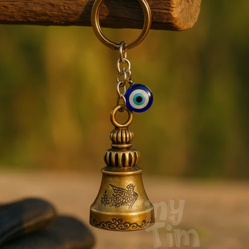 Image of Tiny Tim Guardian Bell with Evil Eye Charm - Protective Motorcycle & Car Accessory - Tibetan-Inspired Design - Wards Off Negative Energy - Ideal Gift for Bikers & Travelers