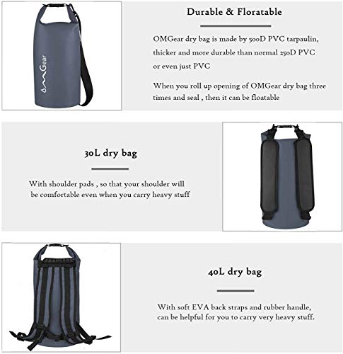 Image of OMGear Waterproof Dry Bag Backpack Phone Pouch 40L /30L /20L /10L /5L Floating Dry Sack for Kayaking Boating Outdoors Activities