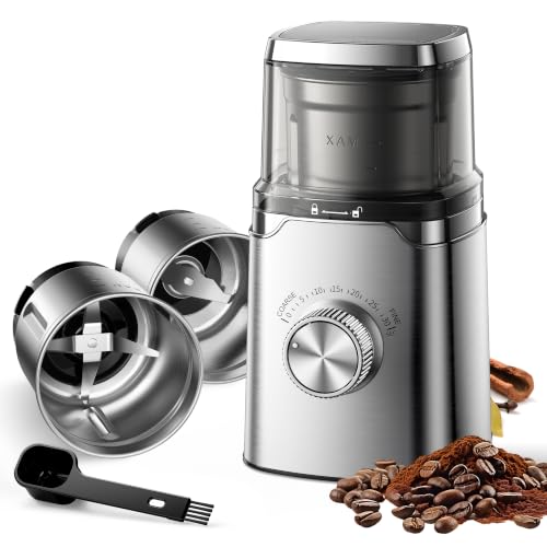 Image of SHARDOR Electric Blade Coffee Grinder, Timed Grind Control Rotary Knob, All-stainless steel shell,Adjustable,for Coffee Beans, Spices & Herbs, with 2 Removable Stainless Steel Bowl,Sliver