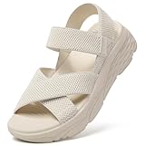 [MERPHINE] サンダル レディース ニット メッシュ スポーツサンダル 厚底 スニーカーサンダル 夏 通気 軽量 歩きやすい おしゃれ クリーム入り 23.5cm