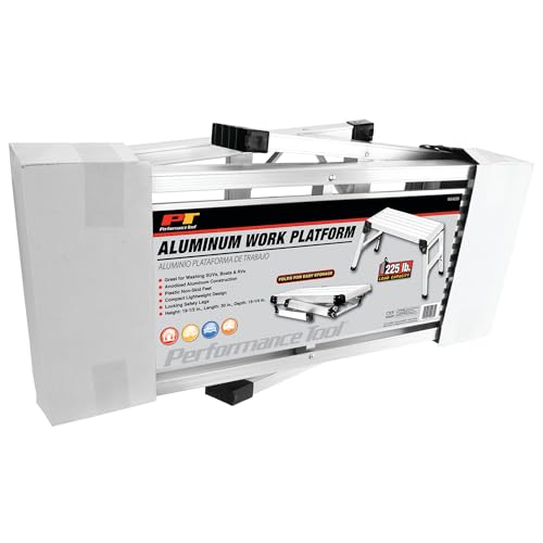 Performance Tool W54039 Folding Aluminum Work Platform And Step (19-1/2-Inch High x 15-1/4-Inch Wide and 30-Inch Long (225lbs Capacity)