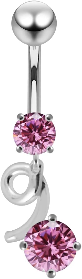 Round with Spiral Dangling Design 925 Sterling Silver with Stainless Steel Belly Ring - Belly Button jewelry - Navel jewelry