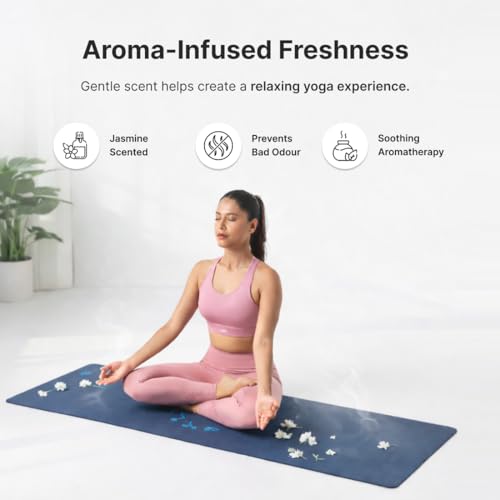 Image of Cult Aroma Infused TPE Yoga Mat 6 mm Anti Skid Non Slip Exercise Mat with Carry Bag for Yoga Workout Gym Blue