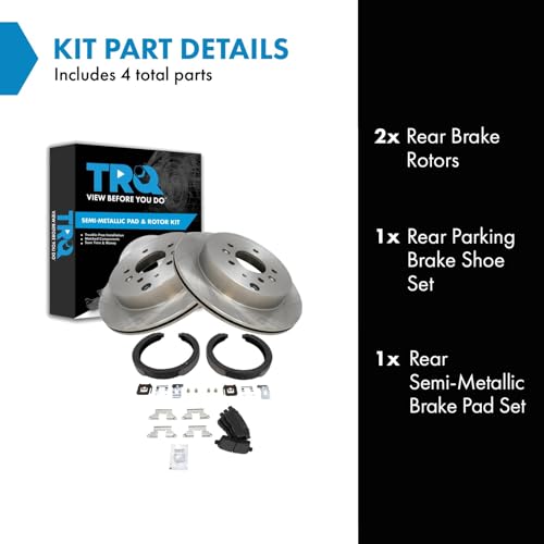 Image of TRQ Rear Brake Pad and Rotor Set Semi Metallic Parking Shoe Compatible with 2011-2012 Mazda CX-7