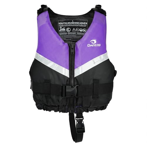 Owntop Erwachsene Schwimmweste | Leichte Unisex Schwimmhilfe | Verstellbare Auftriebsweste Jacke mit bequemem Schrittgurt für Kajakfahren, Angeln, Segeln alle Wassersportarten (Lila,M/L)