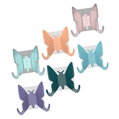 NOLITOY 6 Stück Hakenfrei Wandtuch Schmetterling Schön Nahtlos Garderobe Aufhänger Organizer Dekoration Zuhause Schmetterlinge Hut Für Schlüssel Living Punch Badezimmer Geformt Montiert Cover