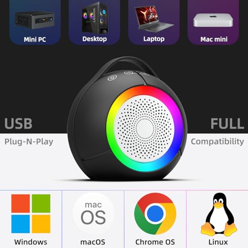 USB Computer Speakers for Desktop PC | Portable Plug-N-Play Laptop Speakers with Dynamic RGB Light, Ultra-Clear Sound, Loud Volume, Deep Bass, Touch Control, Compatible with Windows, macOS, ChromeOS