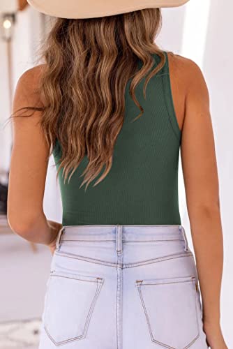 Missjoy Women's Bodysuit Tank Top Basic Bodysuit Soild Ribbed Tank Tops Jumpsuits Army-Green Medium #TOP2