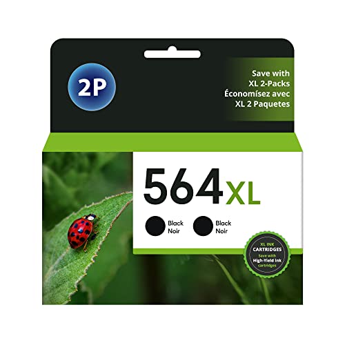 564XL Black Ink Cartridges Replacement for HP 564 564XL, Compatible High-Yield Black Printer Ink Cartridge for HP Photosmart 5520 5525 6520 7520 5510 6510 7510 7525, Premium C309G(2 Pack)