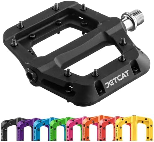 JETCAT Mountain Bike Pedals Flat - MTB Pedals Flat, Bicycle Pedals for BMX/MTN/Road/Gravel/EBike, BMX Pedals, Platform Pedals, Adults & Kids Bike Replacement - Black 9/16