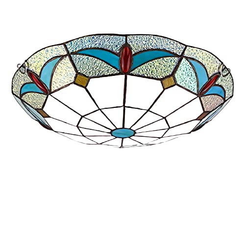 Plafonnier Tiffany LED 12 pouces variable en verre coloré style pastoral
