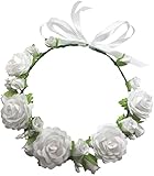 SIZSNM Flower Crown White Girls Headband - Headpiece Artificial Roses Wedding Bridal - Floral Boho Kids ToddlerToddler Boho