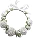 SIZSNM Flower Crown Floral Headband Headpiece Wreath Girls Womens Artificial White Silk Roses Wedding Bridal Kids Toddler Boho