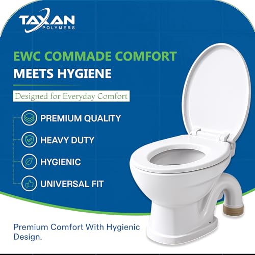 Image of TAXAN Oval Toilet Seat Cover for Standard EWC Commodes | Universal Fit Western Seat with Jet Spray Slot | Durable Non-Soft Close Design | Glossy White | 45 x 38 cm