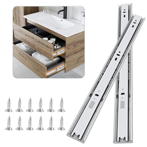 FCOUMY glissiere pour tiroir 4 paires (8pcs), 40cm Glissières de tiroir à fermeture automatique douce, extension complète avec glissières à roulement à billes, coulisse tiroir 45kg de capacité