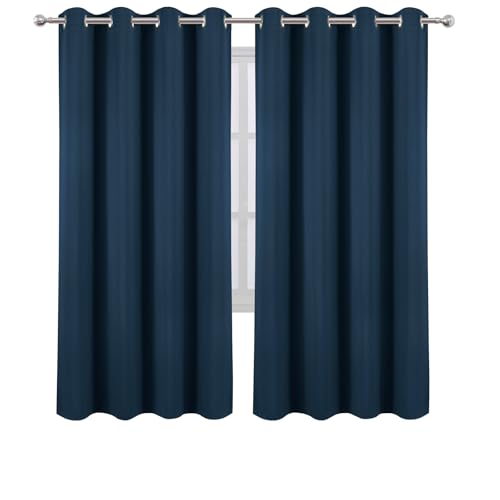 Image of LEMOMO Blackout Curtains 66 x 72 Inch Long Navy Blue Curtains Set of 2 Panels Room Darkening Curtains for Bedroom and Living Room