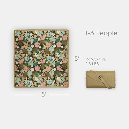 Image of Little Unicorn 5'x5' Outdoor Family Picnic & Beach Blanket | Durable & Water-Resistant Fabric | Compact Fold & Easily Wipes Clean | Zipper Pocket (Hibiscus)