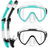 Lealinga Schnorchelset Erwachsene, Taucherbrille Schnorcheln Set mit Panorama-Weitblick Tauchmaske, Anti-Leck Schnorchelmaske für Schnorcheln, Schwimmen und Tauchen (Grün+Schwarz)